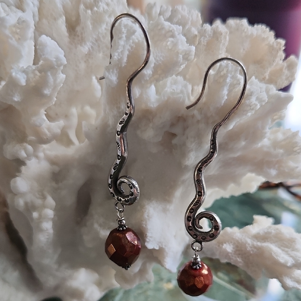 Sterling Silver Earrings With A Copper Dangle Bead
